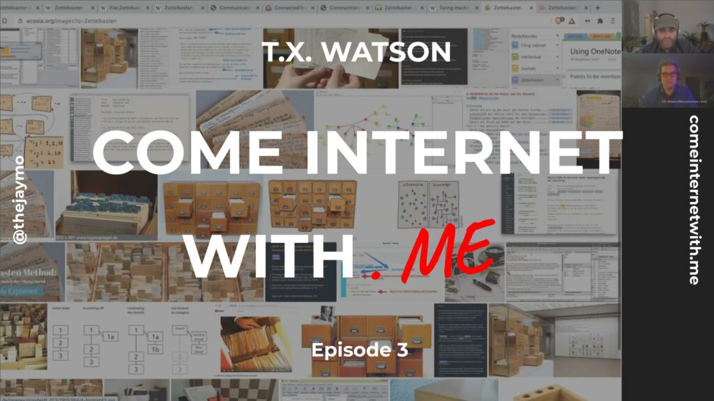come.internet podcast cover - T.X. Watson Episode 3, text and collage design on black background